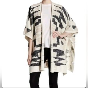 Lucky Brand One Size Aztec Blanket Sweater Poncho Kimono